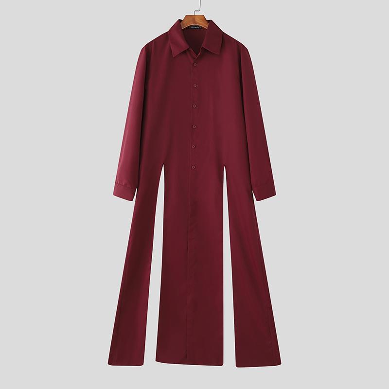 

INCERUN Мужские рубашки с лацканами, асимметричным низом и кисточками, с длинными рукавами M вино красного