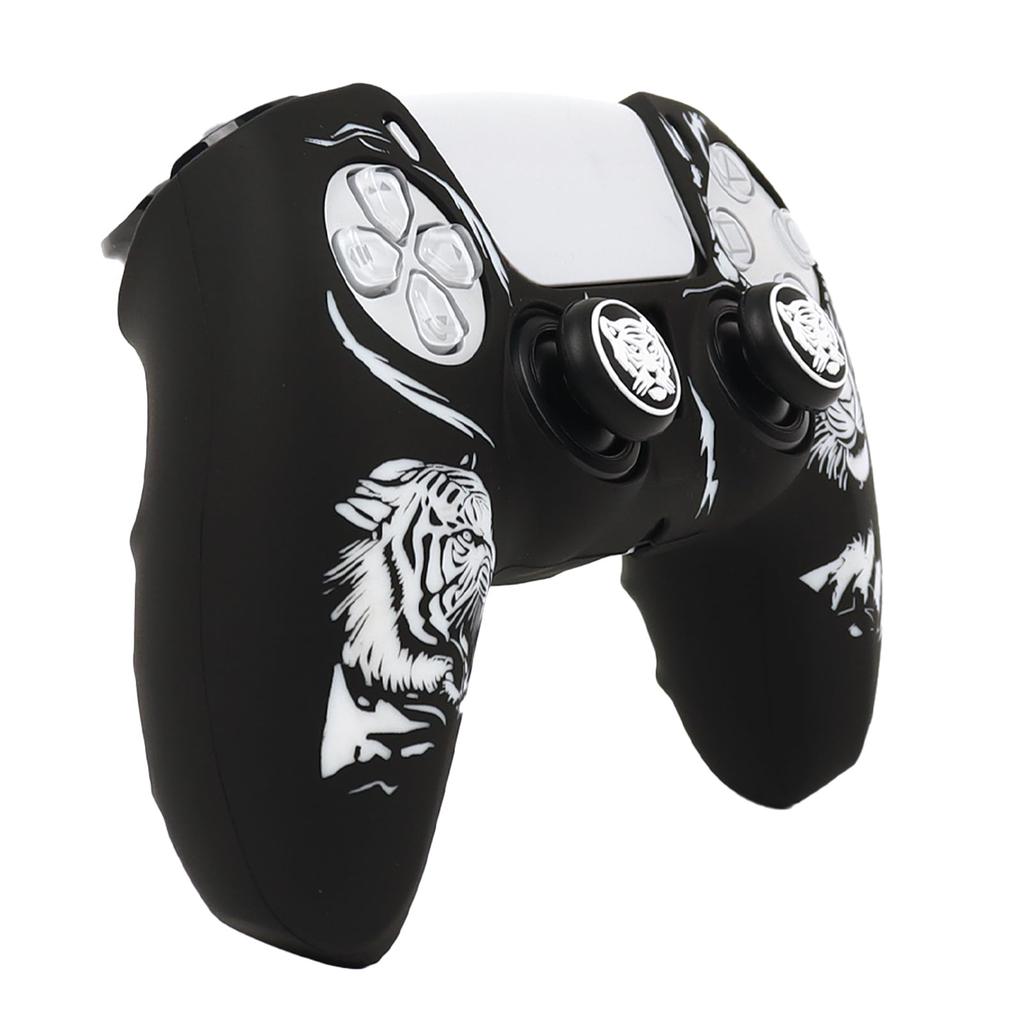 RALAN PS5 Controller DualSense Compatible with Silicone Joystick Perfect Ergonomic Design and White Caps, Anti-Slip, Black, Fit, (Black Tiger)