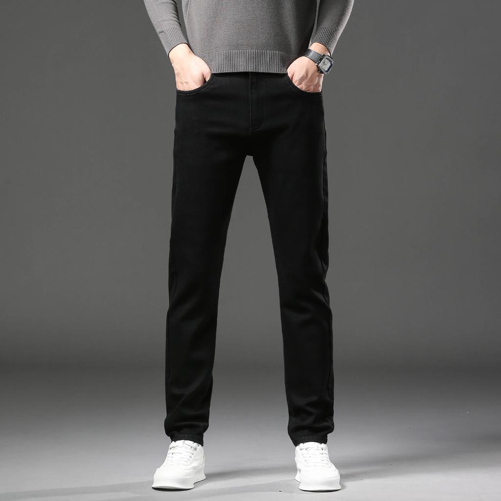 Spring and Autumn New Men's Jeans Warm Trend Versatile Elastic Slim Straight Business Men's Trousers