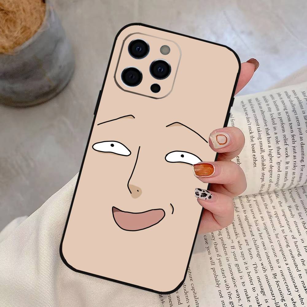 

One-Punch Man Saitama Phone Case For iPhone 17,16,15,14,13,12,11 Plus,Pro Max,XS,Soft Silicone Black Cover iPhone17ProMax