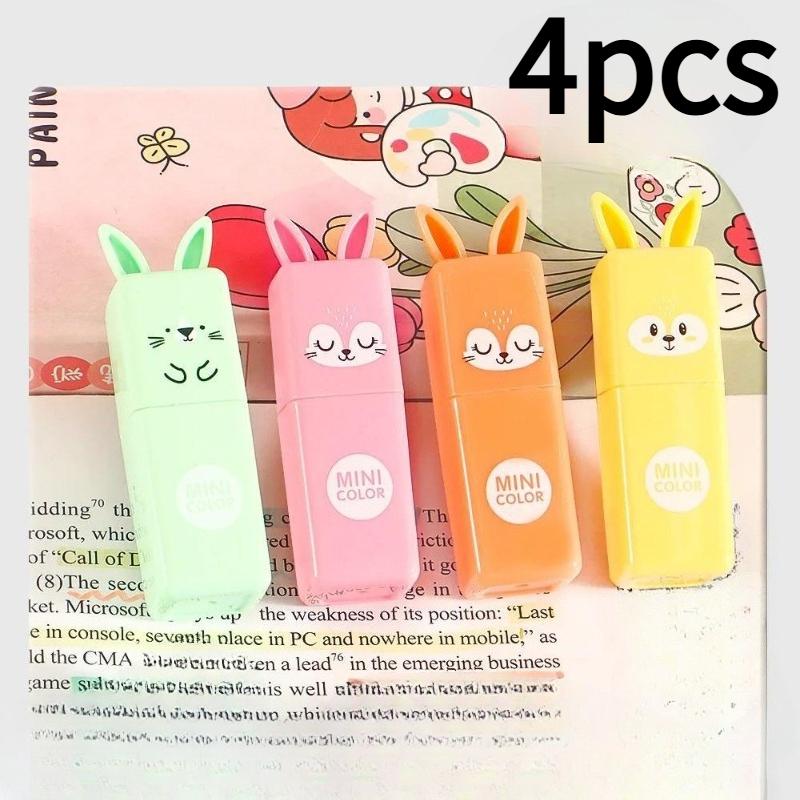 4/5/6pcs Mini Rabbit Fluorescent Highlighters &Labeling Pens-Water-Based Ink, UV/Visible Color-Coded Markers Office Organization