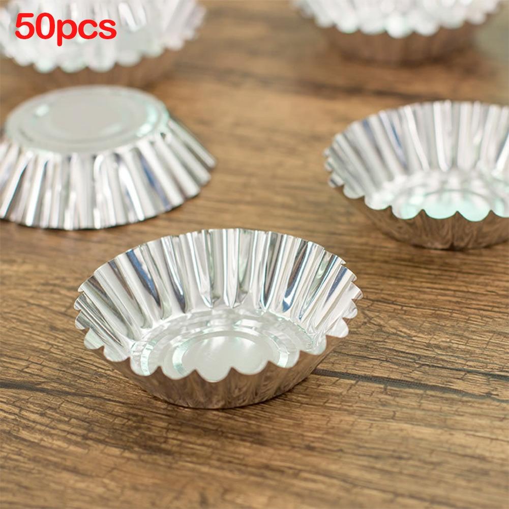 50Pcs Egg Tart Aluminum Silver Cupcake Cake Cookie Mold-Mould Tin Baking Tool