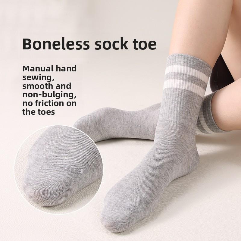 5 Pairs Women's Summer Mid-tube Socks Deodorant Women's Socks Antibacterial Boneless Striped Sports Socks Silk Stockings