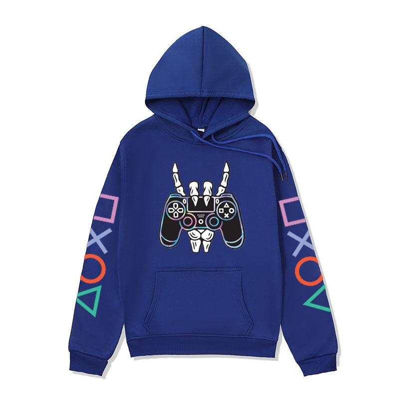 Winter Comfortable Fashion Long Sleeved Letter Game Console Icon Printed Hoodie-Soft Medium Stretch Polyester Fabric Winter Relaxed Fit Clothing