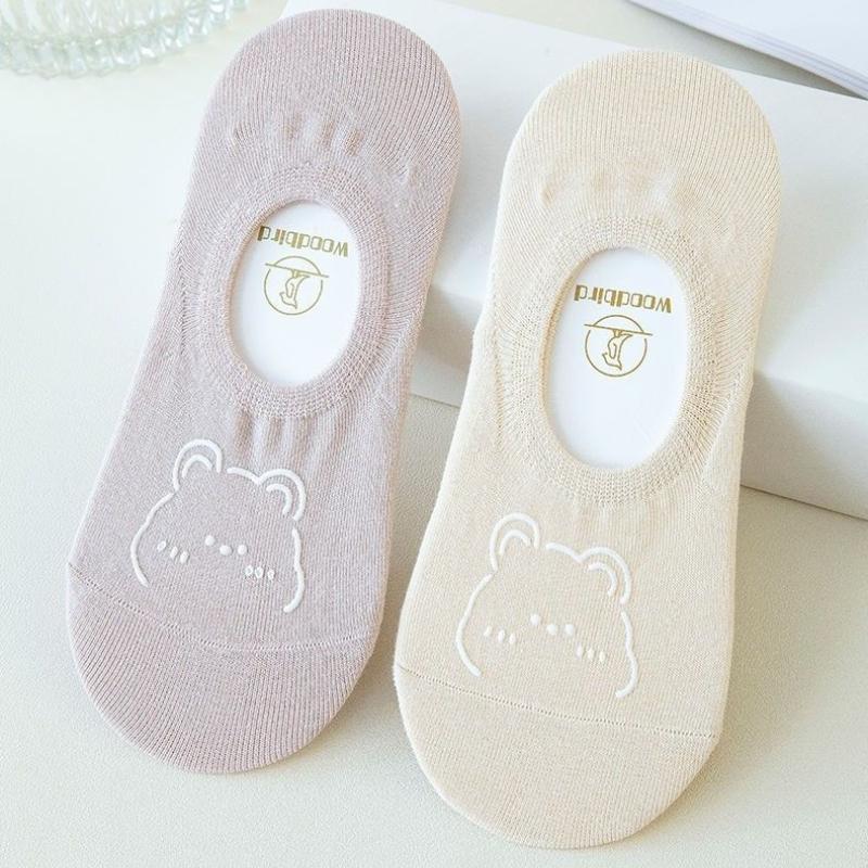 Women Teddy Bear Pattern Boat Socks Cotton Silicone Non-slip Low Cut Socks