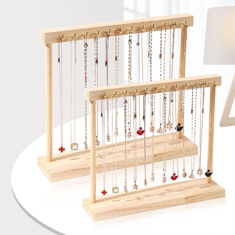 1pc, Solid Wood Necklace Hook Display Stand