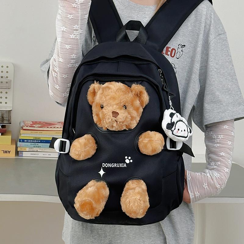 Cute bear schoolbag women's new fashion girl high-value junior high school student backpack student doll backpack