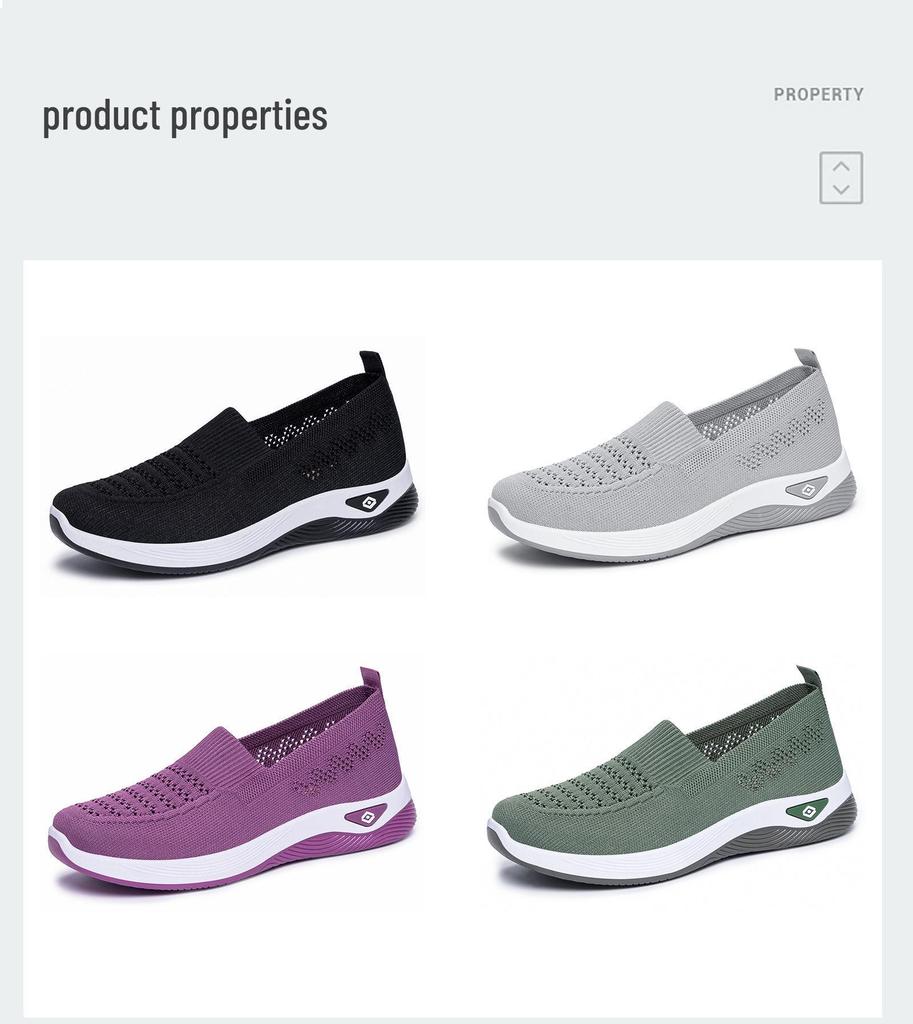 Women's Flyknit Breathable Casual Flat Shoes - Large Size Versatile Solid Color