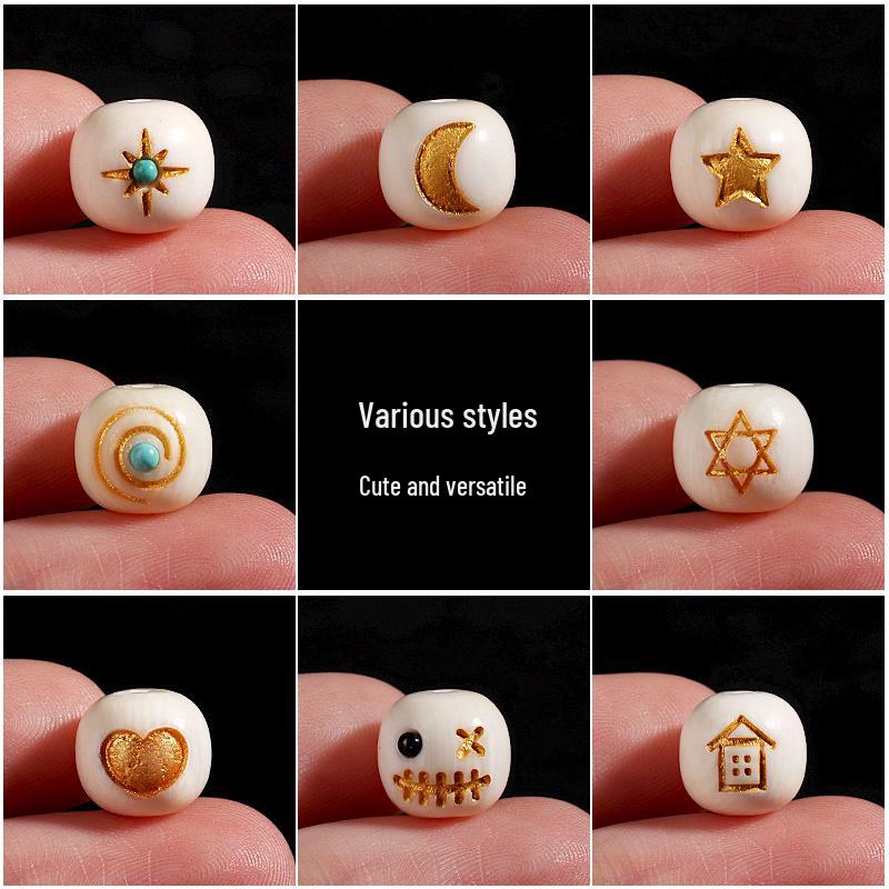 Mammoth Ivory Sun Moon Stars Barrel Beads Bracelet with Buddhist King Kong Bodhi Accessories