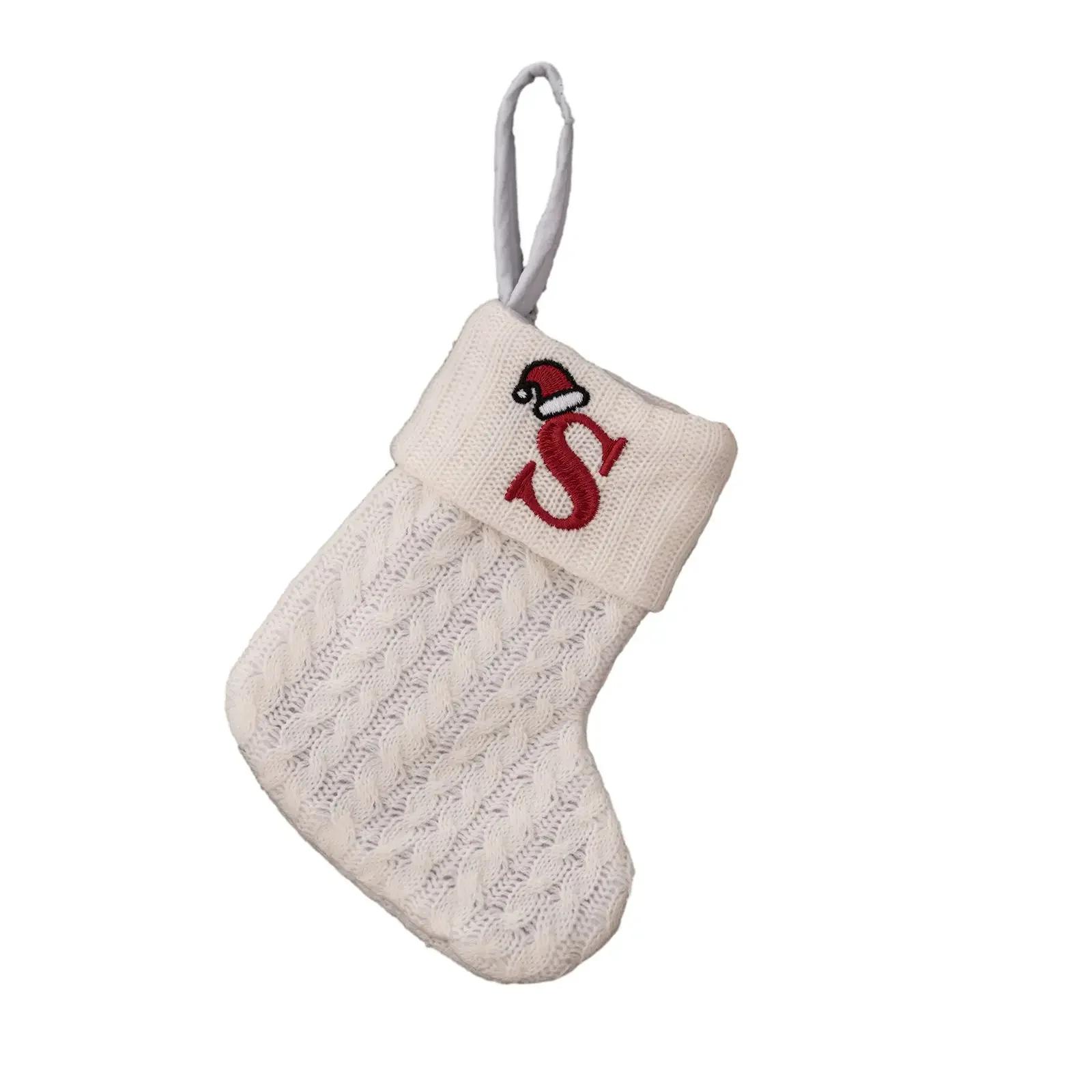

Christmas Tree Pendant Knitted Stocking with White Snowflake Alphabet Design Festive Decoration for Holiday Celebrations