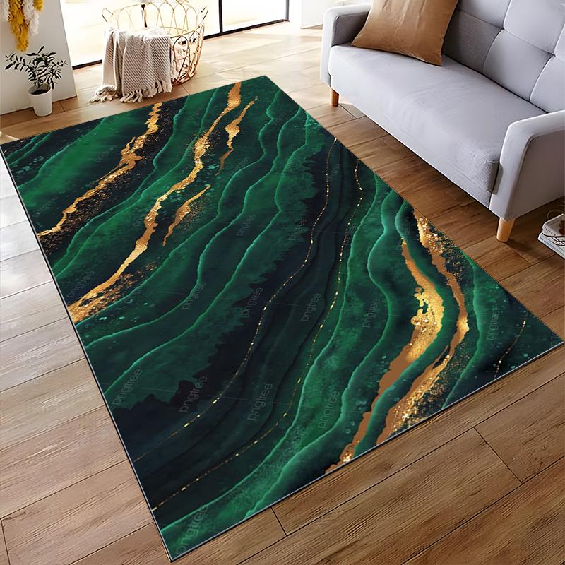 Luxury Green and Gold Abstract Art Pattern Carpet for Home Decor Suitable for use as an anti-slip for living room bedroom sofas