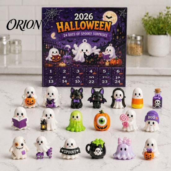 Transparent Acrylic Halloween Decor Advent Calendar 2026, 24 Days Countdown with Gift for Kids Collectible Mini Figures, Spooky Doll Figurines