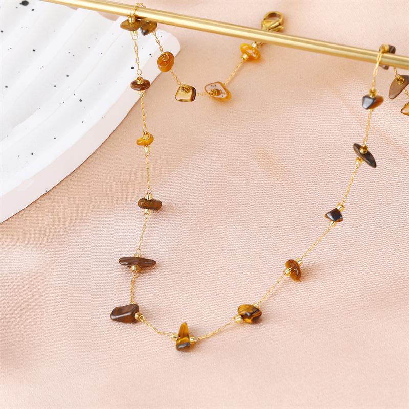 Maillard French Retro Titanium Steel Tiger Eye Pendant Necklace for Women