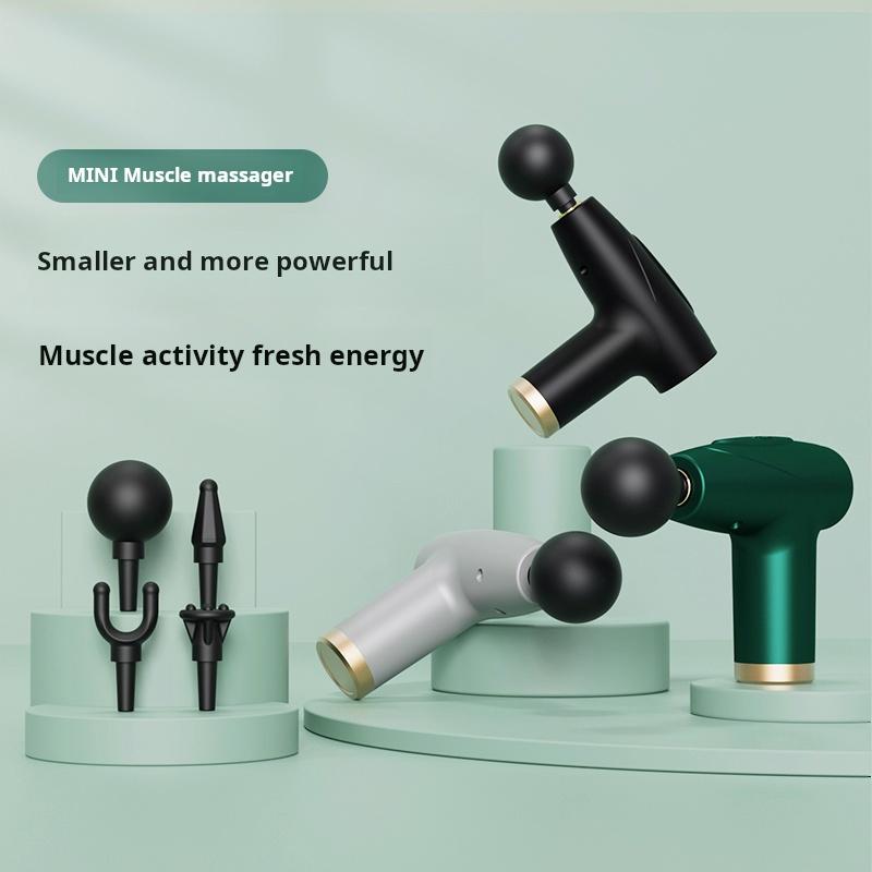 Czarny 4-głowicowy mini pistolet do powięzi, wielostopniowy pistolet do masażu, sprzęt do masażu relaksacyjnego mięśni, przenośny masażer wibracyjny