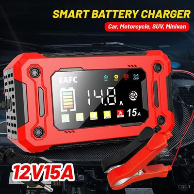 12V 25A/ 24V 15A Portable Car Battery Charger, 8-stage Automatic Charging, Car Assist Start Function for Cars, Motorcycle, SUVs, Car Emergency Kits
