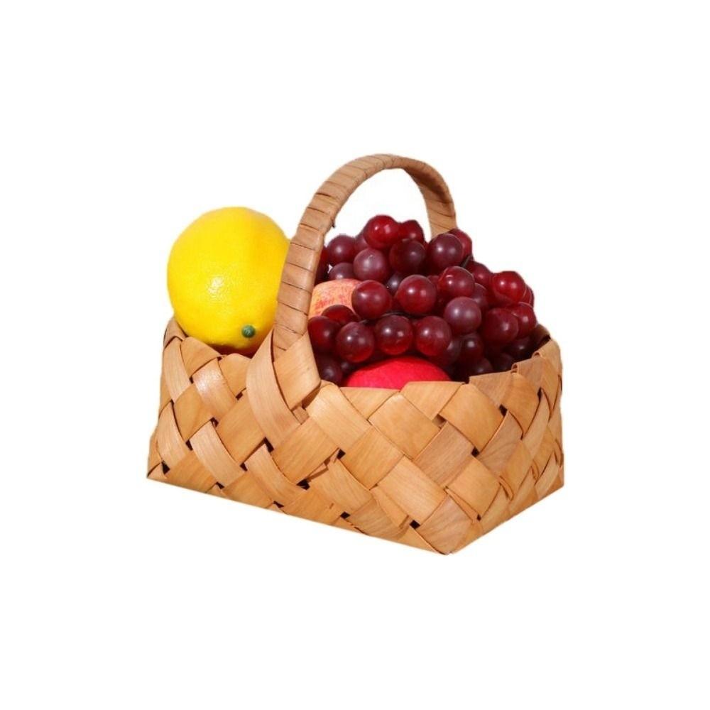 With Handle Wood Basket Handmade Handhold Weaving Flower Basket Vine  Living Room Decoration