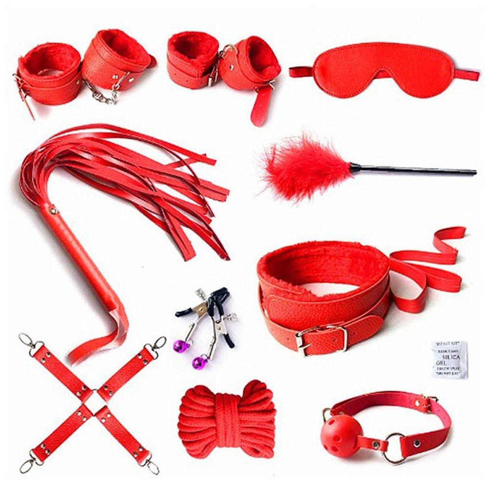 Sexy Leather BDSM Kits Plush Sex Bondage Set Handcuffs Sex Games Whip Gag Nipple Clamps Sex Toys For Couples Adults Games