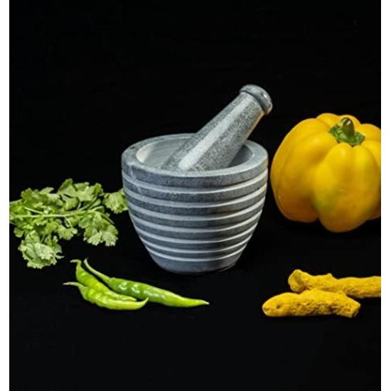 Crocon Grey Marble Pestle and Mortar Set – 4 Inch Spice and Herb Grinder, Perfect for Grinding Spices, Silbatta, and Kitchen Tools & Gadgets