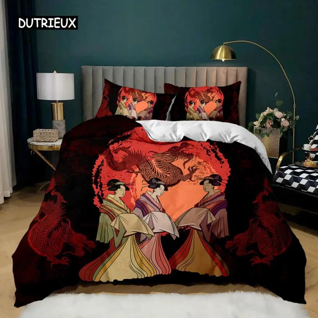 Japanskt Element Påslakanset Geisha Japansk Kultur Tema Enkelsängset Dubbel Queen King Size Polyester Täcke