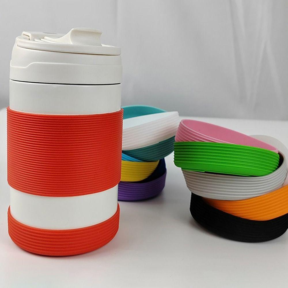 Nuovo Set di Manicotti per Tazza in Silicone Strisce Multicolore Sottobicchiere Antiscivolo Manicotto Coperchio a Vite per Tazza 6.5CM