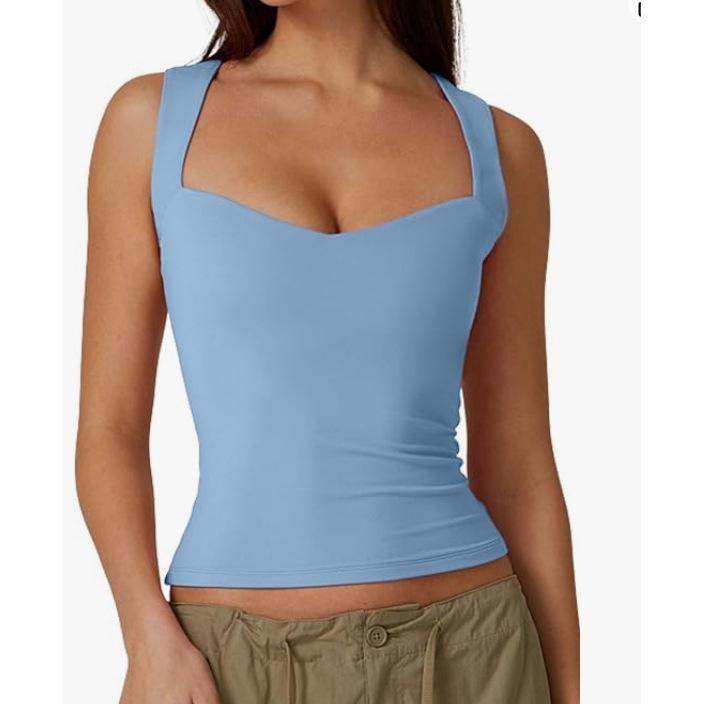 European & American Style Sleeveless Square Neck Crop Top - Casual Hot Girl Vest