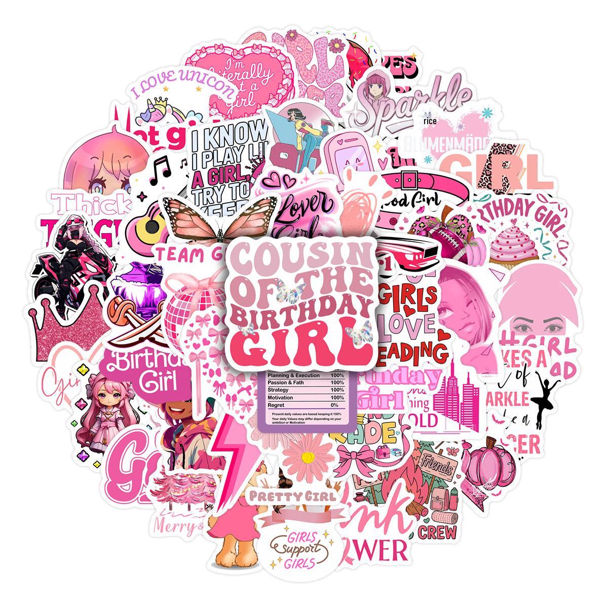 50 Sheets of Cute Cartoon Girly Creative Text Stickers for Scrapbooking and Notebook Decoration