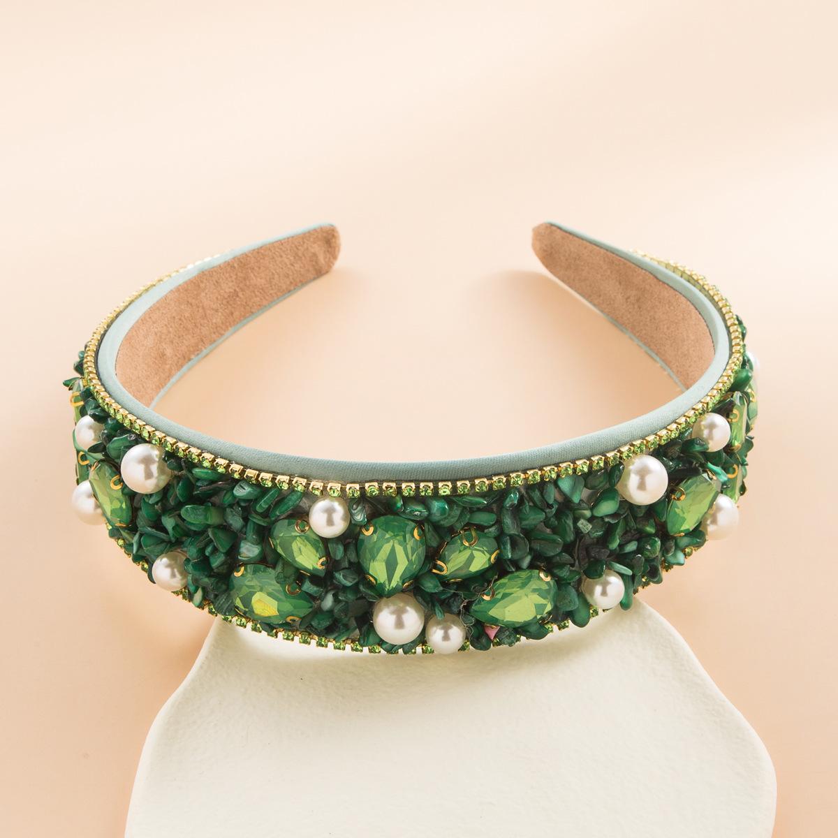 

Жіноча барвиста бірюзова кришталева тканина з широкою кромкою солодкого кольору пов’язка темпераментного кольору OneSize зелений