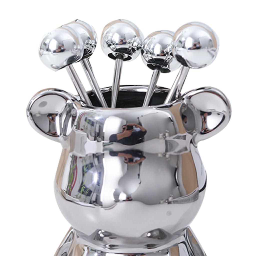 Barattolo Porta Posate da Frutta Forma di Animale Carino Portaposate da Forchetta in Ceramica con 6 Forchette da Frutta in Acciaio Inossidabile