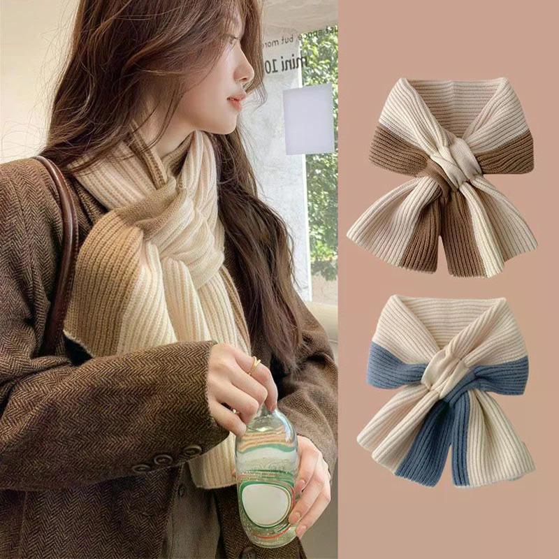 Korean Style Fashionable Casual Color-Blocked Thick Warm Long Scarf For Women