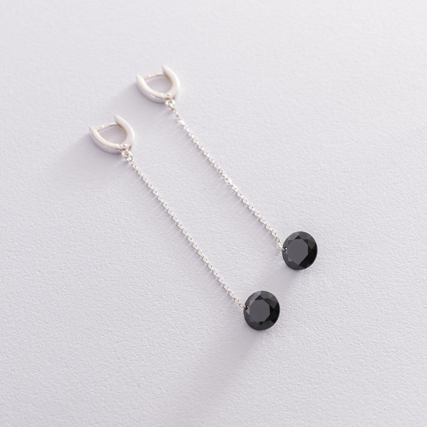 

Срібні сережки з чорним камінням на ланцюжку Oniks 8.6 cm срібний