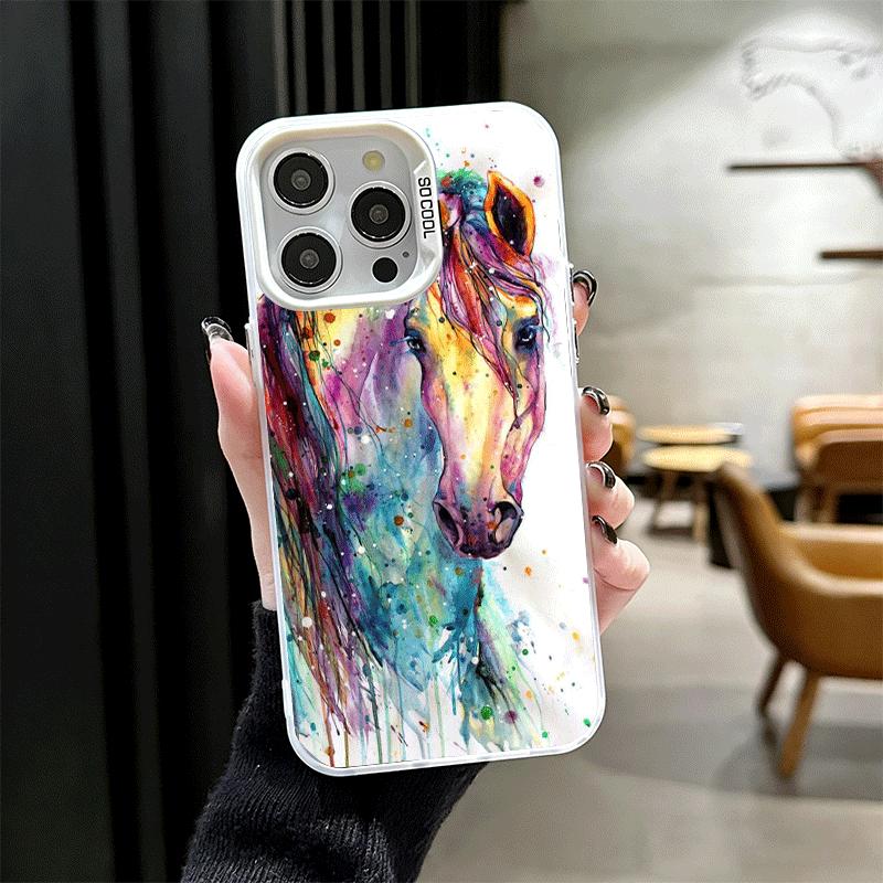Oil Painting Horse Soft Phone Case for iPhone 15 16 17 Pro Max 17Air 16E 14 Plus 13 12 Mini Shockproof Cover Back Shell