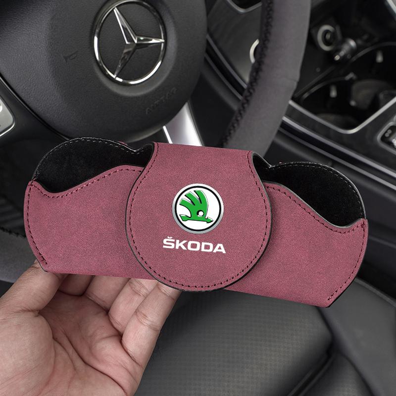 Car Suede Glasses Box Case Sun Visor Sunglasses Clip For Skoda Octavia Kodiaq Enyaq iV Kamiq Scala Superb Fabia Rapid Karoq Yeti