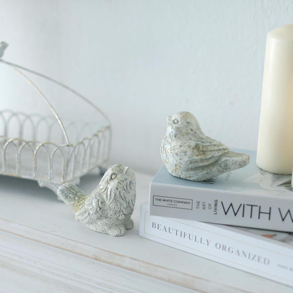 Outdoor Bird Statues Bird Decor Figurines for Home Cement Bird Sculpture for Patio Yard Lawn Ornament, 2style/Set,Indoor Outdoor Stone Bird