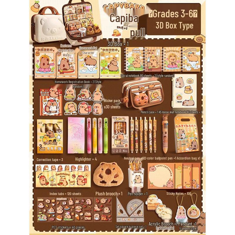 Capybara Stationery Gift Box for First Grade Boys & Girls - School Supplies Set for Back To School