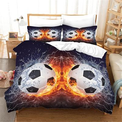 Football Comforter Cover,Soccer Sports Abstract Ice and Fire Art Design Quilt Cover Teens Boys Cool Navy Blue 3 Pcs Bedding Set