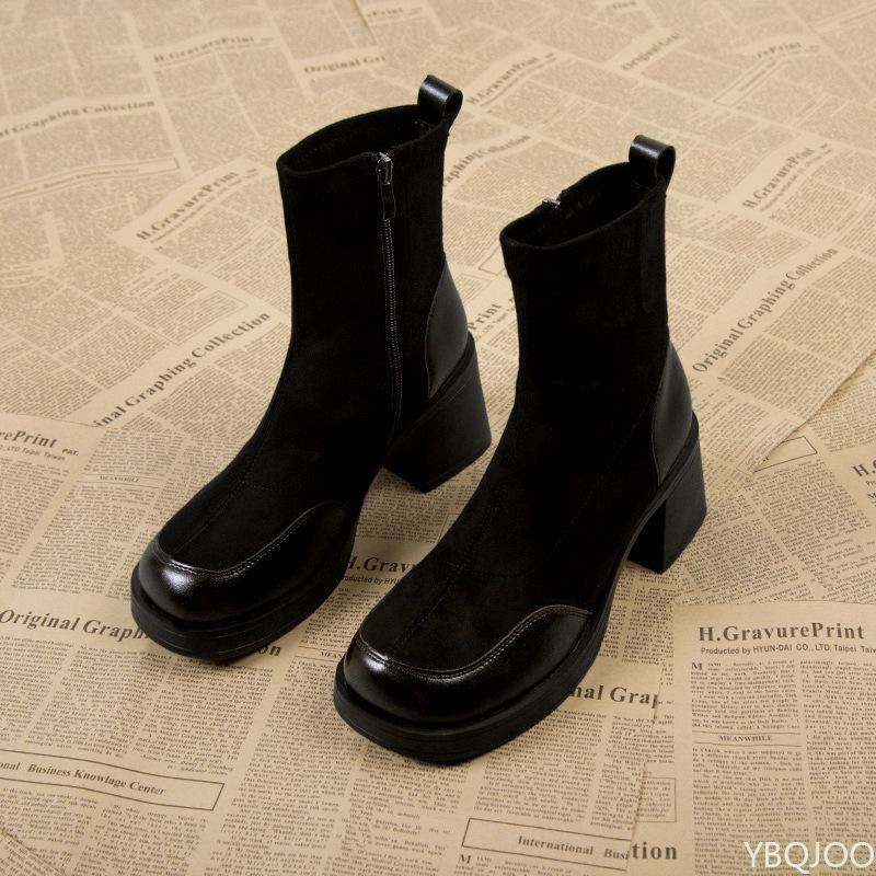 Thick soled thick heel women's autumn winter new style simple comfortable height increasing versatile short boots