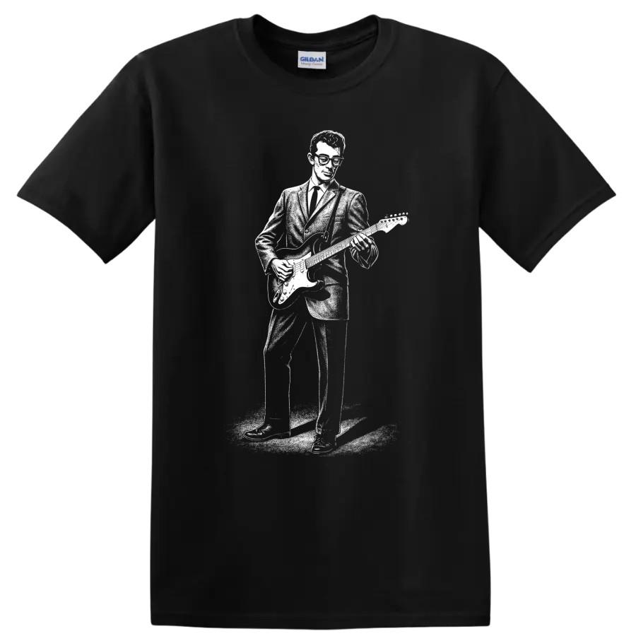 Buddy Holly T Shirt Rock Legend Guitar Player Silhouette Music Fan Tee Gift Cool