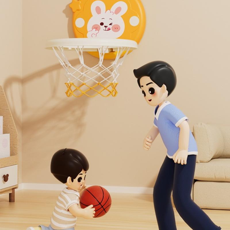 1 Set Athletic Cartoon Animal Basketball Board Foldable With Mini Basketball Training Toy For Kids Hanging Mini Basketball Hoop
