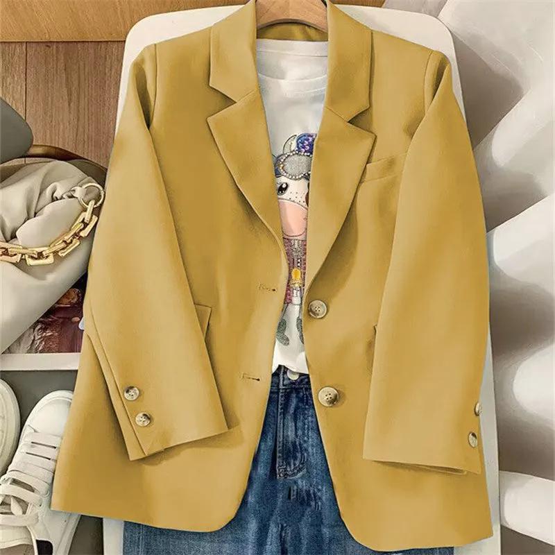 Hellblaue Zwei-Knopf-Anzugjacke für Damen im koreanischen Herbststil S beige