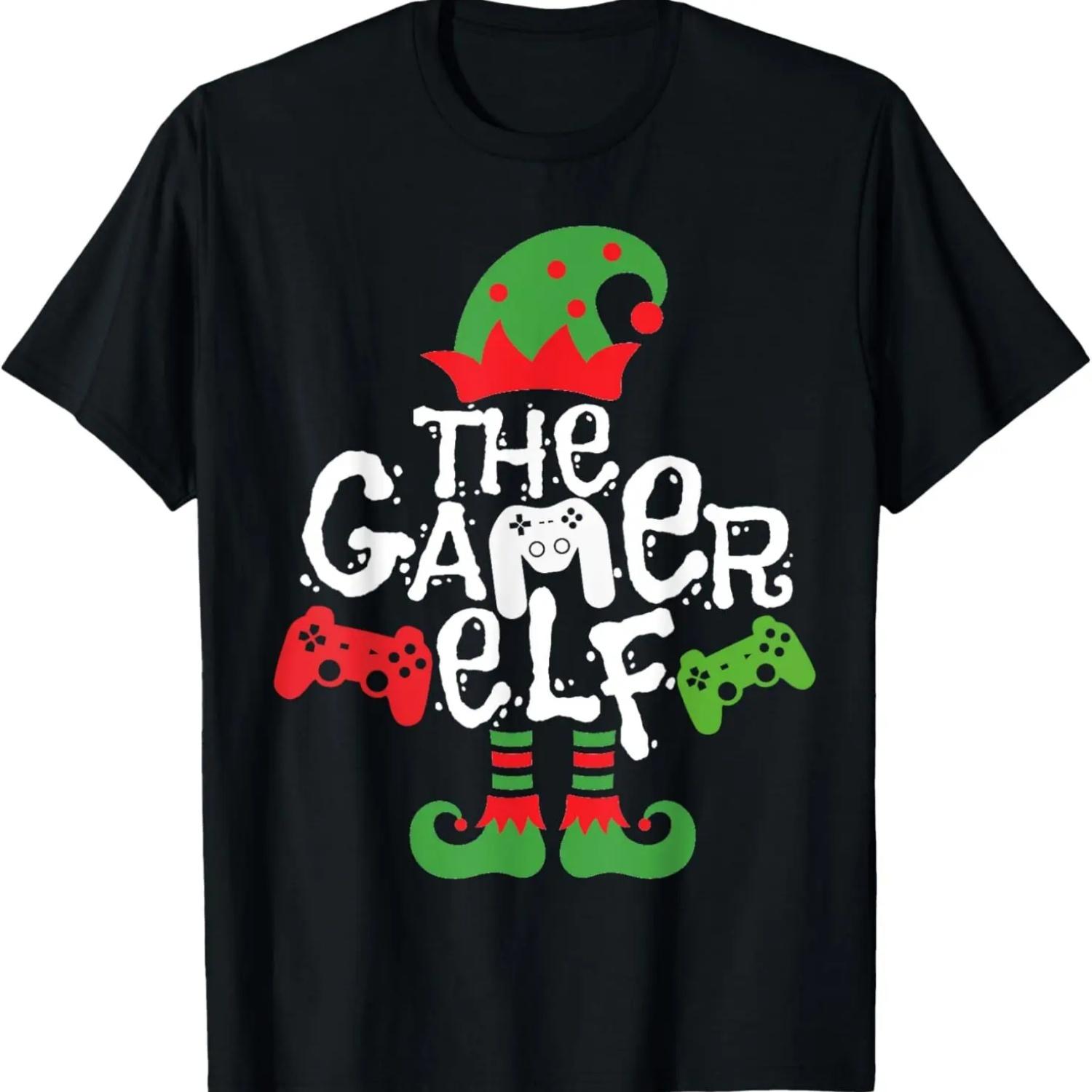Gamer Elf Family Matching Christmas Group Funny Pajama Gifts T-Shirt S чёрный