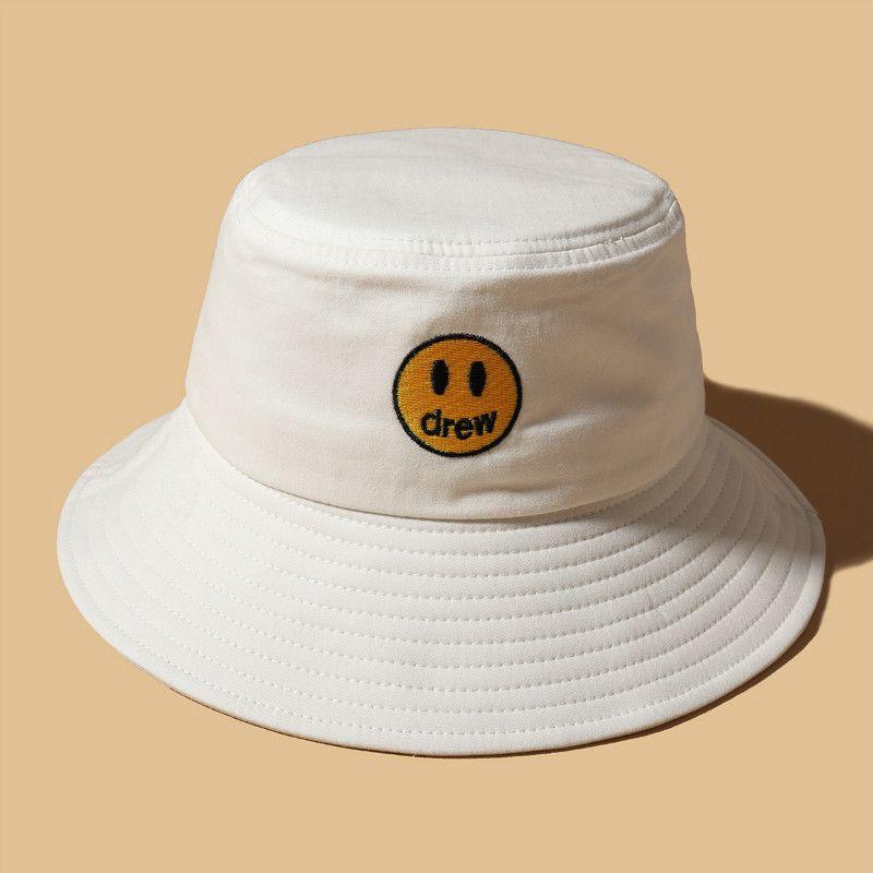 

Embroidery House Drew Smile Bucket Hat Men Women Summer Outdoor Cap Sunproof белый