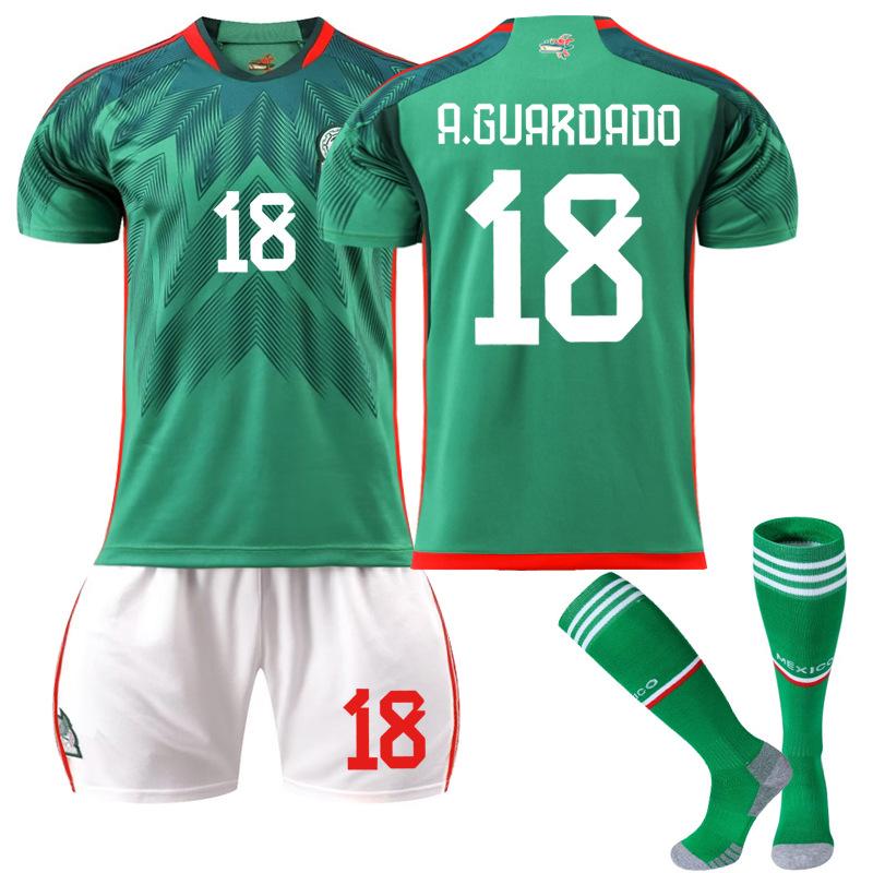 2223 Mexican Football Jersey No. 14 Home 16 Jersey Green 9 Raul 22 Lozeno Set Socks Short Sleeves