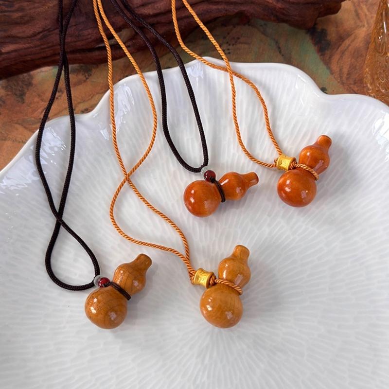 Creative Wood Gourd Pendant Necklace Long Rope Necklace Handmade Adjustable Rope Sweater Chain Present for Women Girls
