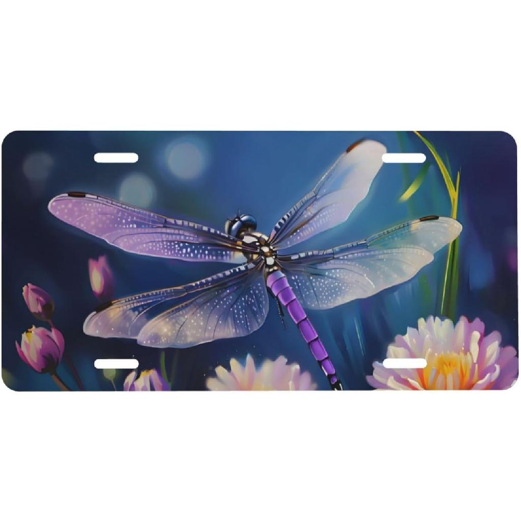 Flower Floral Front License Plate for Women Car Vanity Plates Decorative Aluminum Metal Cute Novelty License Plate Cover for Men 6x12 Inch (4 Holes)