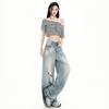 Spring Summer Vintage Distressed Ripped High Waist Slim Relaxed Straight Long Denim Pants For Ladies Casual Pants Oversize Denim Trousers