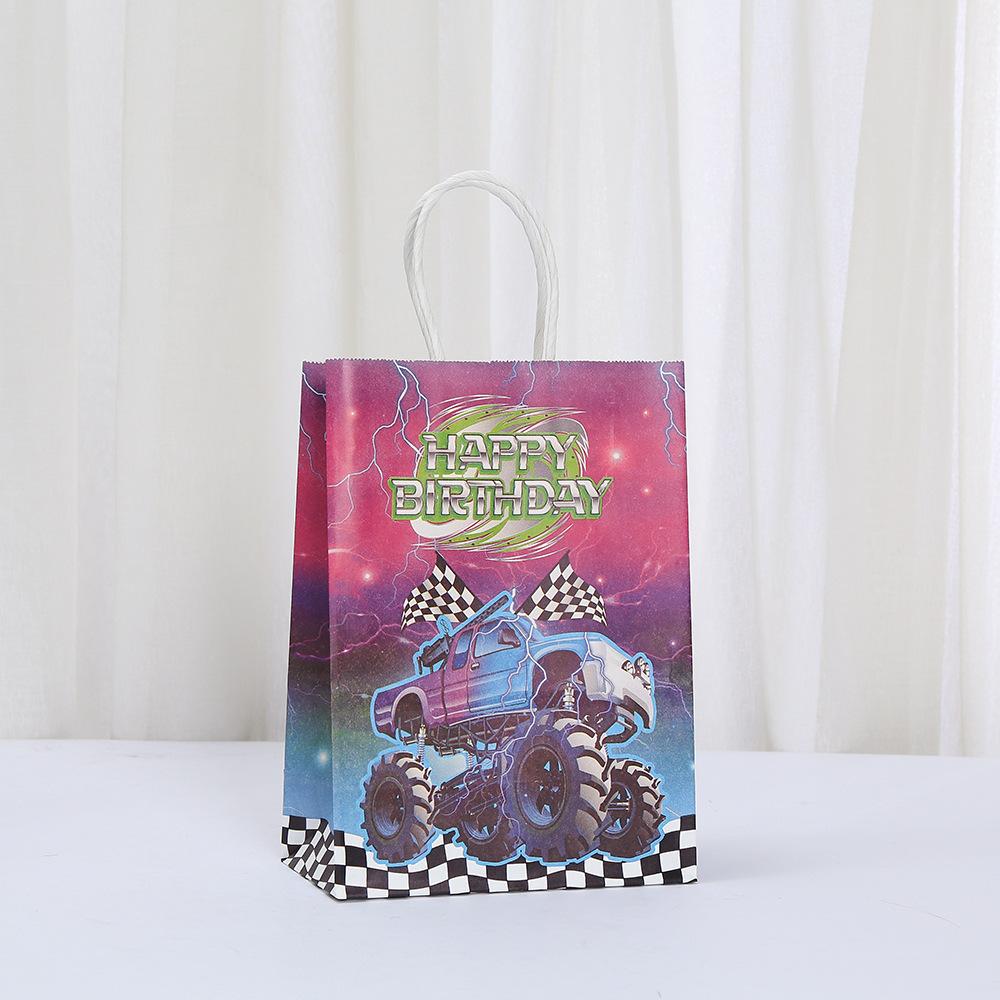 12/30pcs Monster Truck Happy Birthday Paper Tote Bags Reusable Favor Bags for Kids Party Candy Cookies Gifts Classroom Return