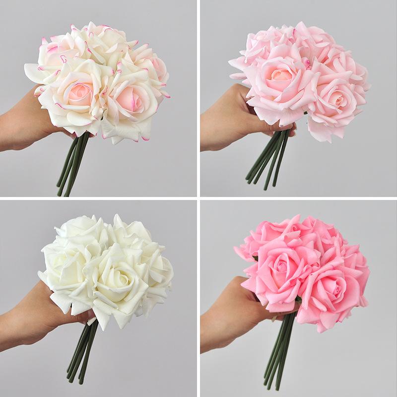 Artificial Roses Single Stem 5pcs Fake Silk Flower Arrangement Bouquet Real Touch for Home Party Wedding Decoration(Light Pink)