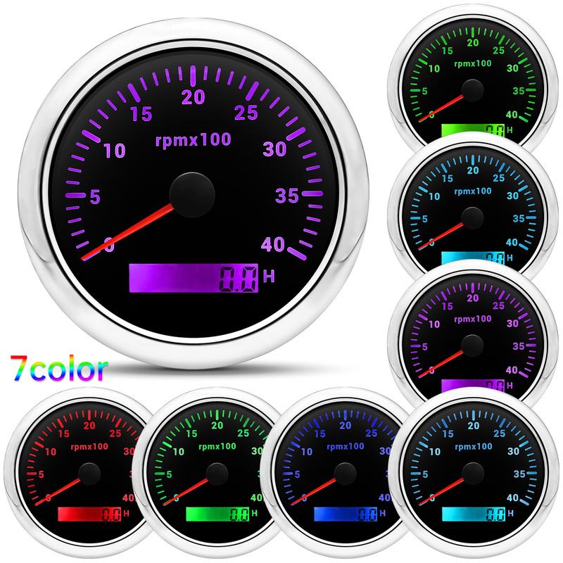 3000~7000 RPM 85MM Tachometer with 7 Color Light for Auto Boat Yacht Waterproof Gauge Counter Digital Hourmeter 12V 24V