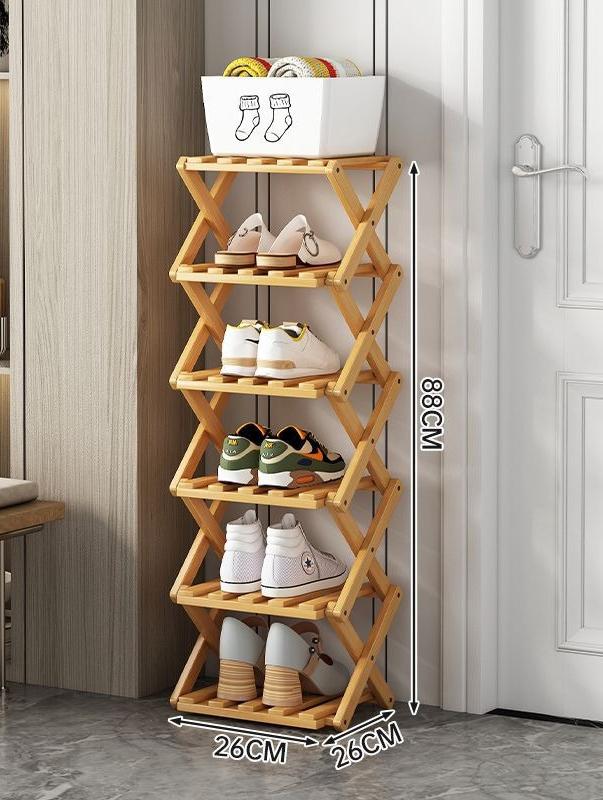 Bamboo Shoe Rack, Foldable Space Saving Shelves for Home and Bedroom - Interior Entry Storage Free Footed Shoe Narrow Shelf