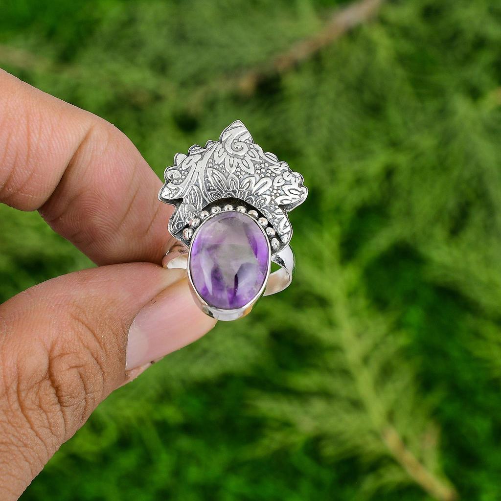 Natural African Amethyst Multi Stone Engagement New Ring Jewelry Sterling Silver